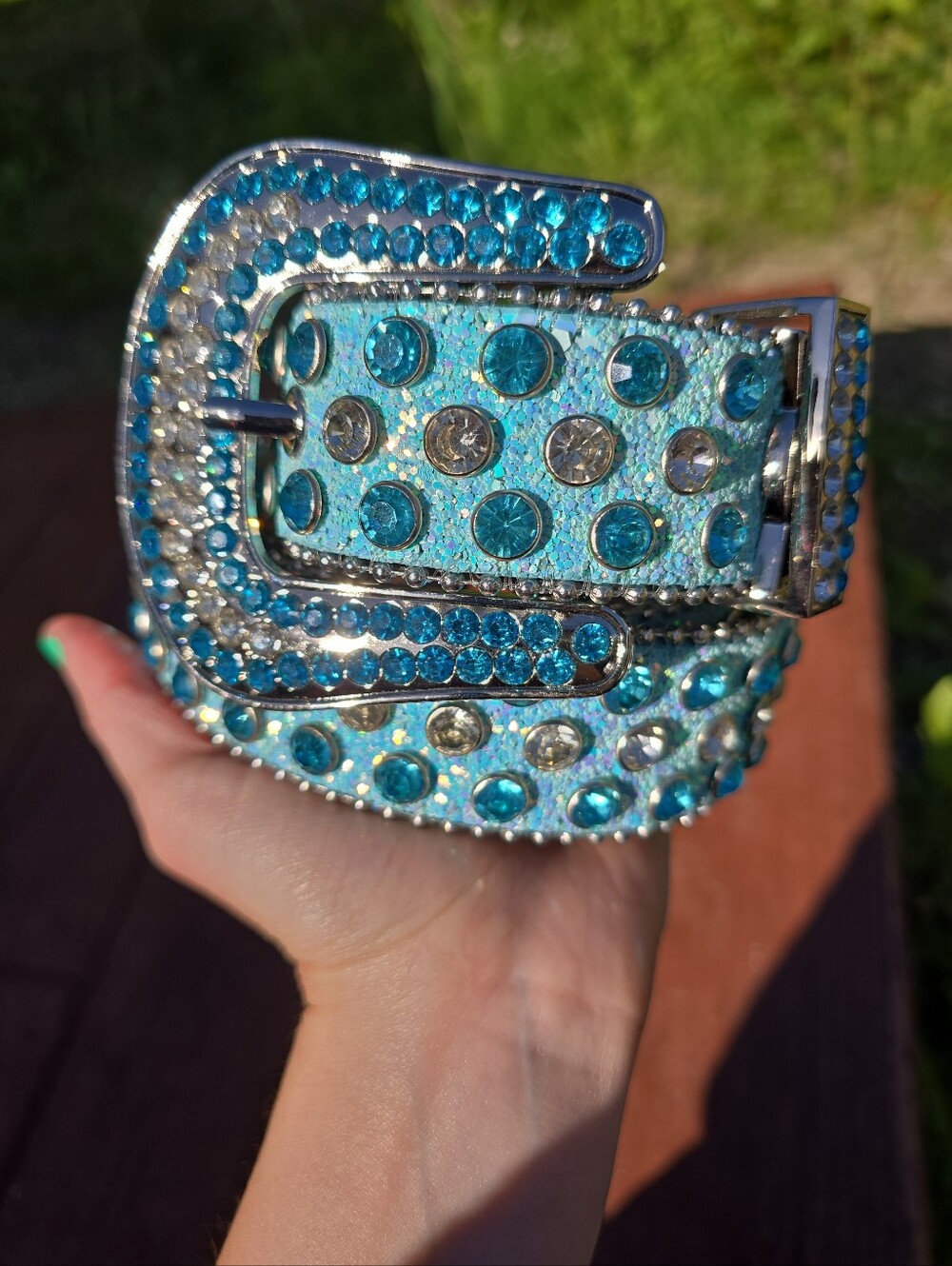 Turquoise Glitter Rhinestone Belt Western Womens Size Small New Pageant Rodeo